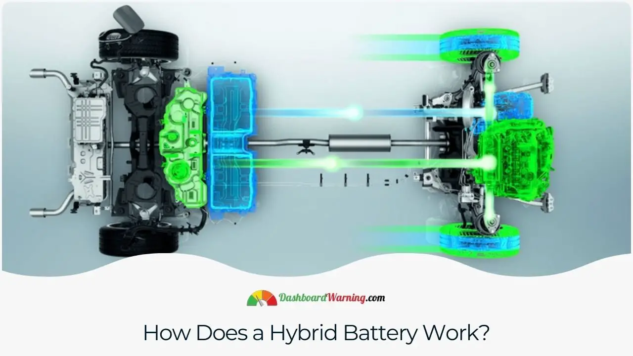 A description of a hybrid battery's operational principles and function in powering a vehicle.
