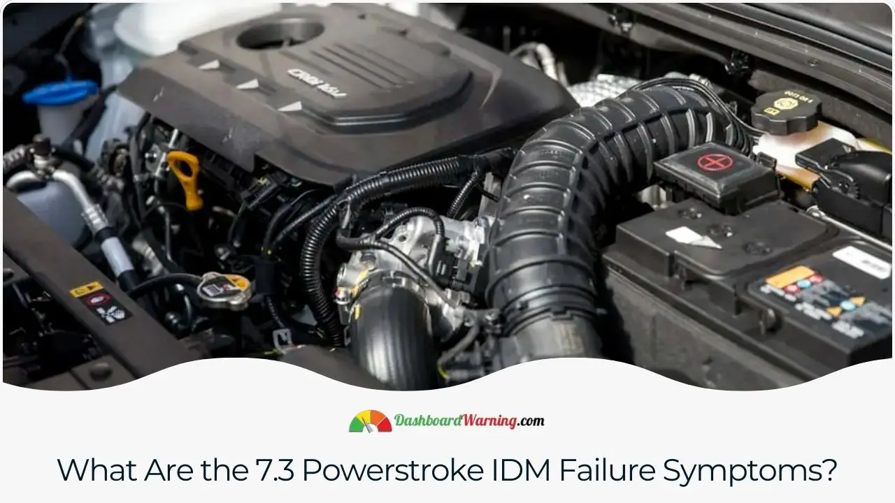 A summary of key symptoms indicating a potential Injection Drive Module (IDM) failure in a 7.3 Powerstroke engine.
