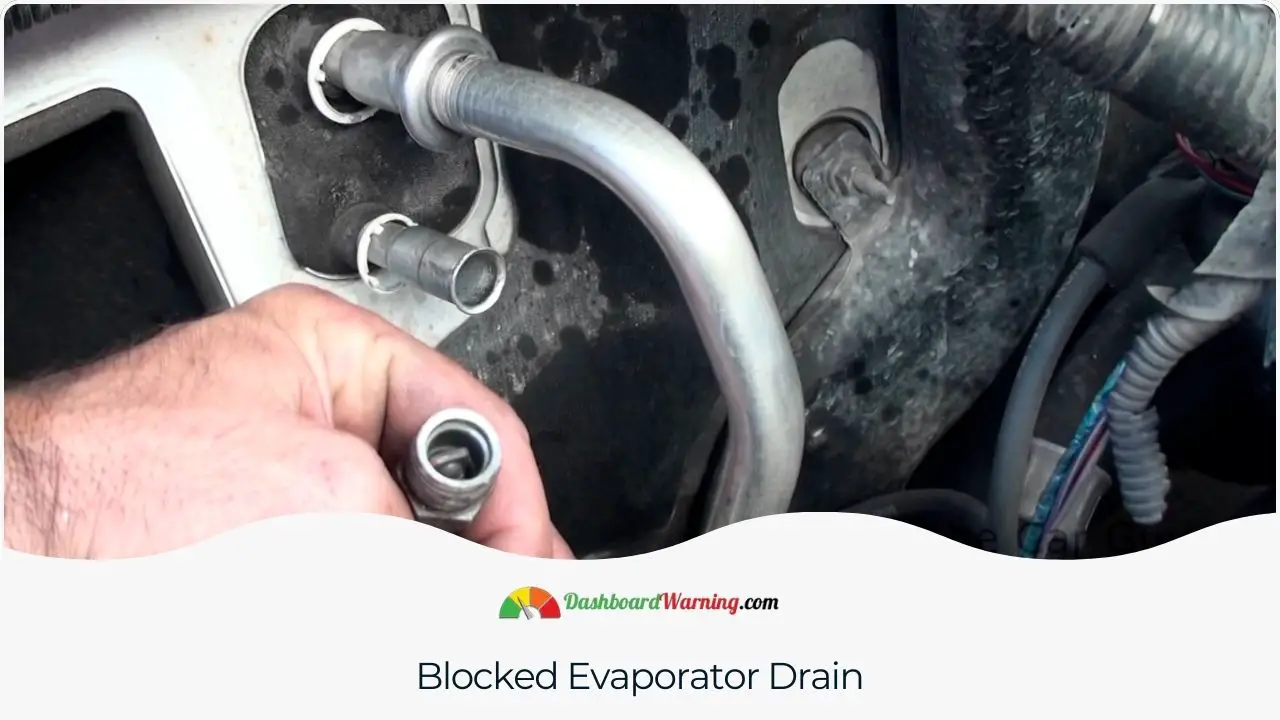 The consequences of a blocked evaporator drain in a car's air conditioning system.