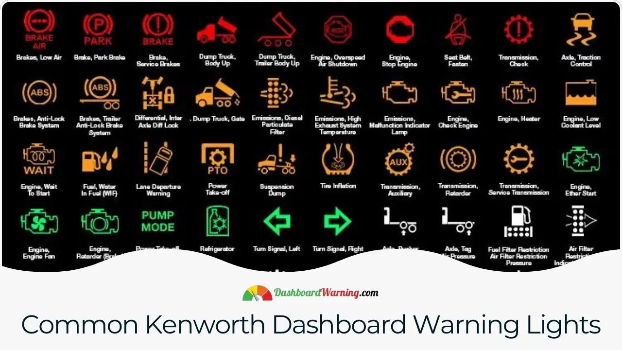 A compilation of the most frequently encountered warning lights on Kenworth dashboards, detailing their significance and potential issues.