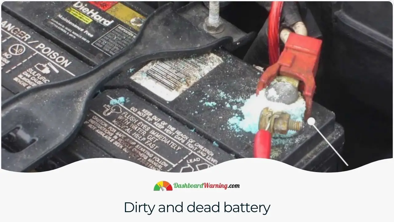 Visual representation of a car battery affected by dirt and loss of charge.