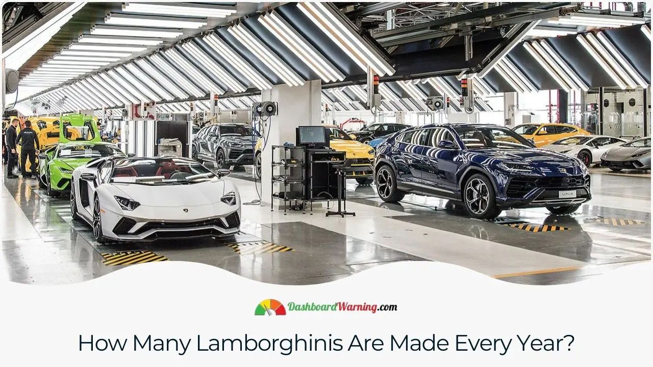 The annual production count of Lamborghini vehicles showcases the brand's manufacturing capacity and demand.