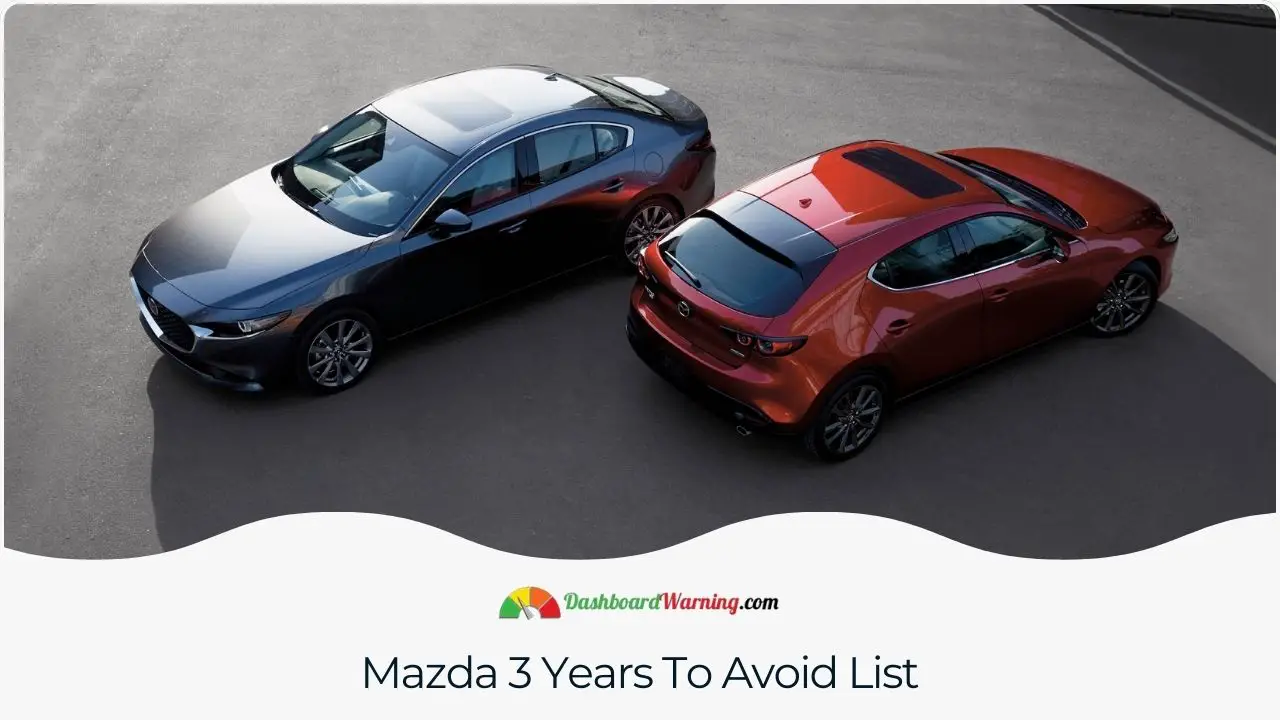 A compilation of Mazda 3 model years known for having more frequent or severe issues.