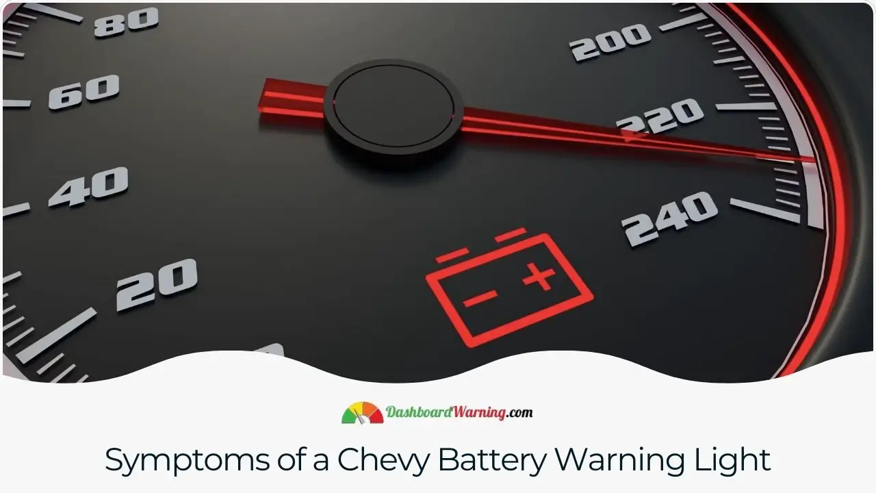 A list of signs and indicators accompanying the activation of the battery warning light in a Chevy.