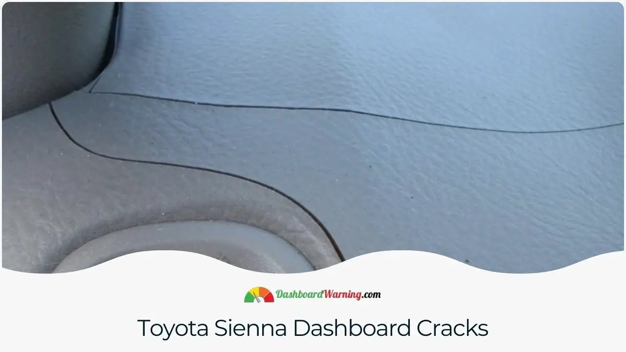 Information on the occurrence and impact of dashboard cracks in various Toyota Sienna models.