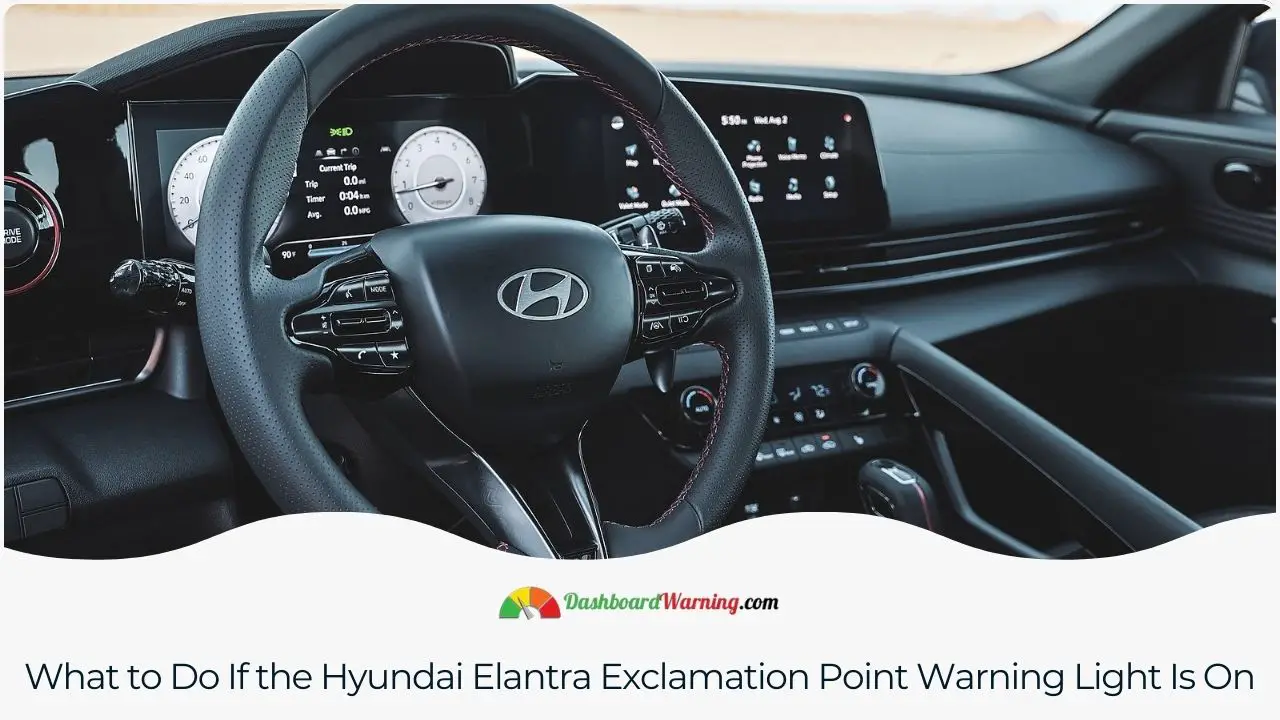 Recommended steps to address the exclamation point warning light in a Hyundai Elantra, such as checking tire pressure or consulting a mechanic.