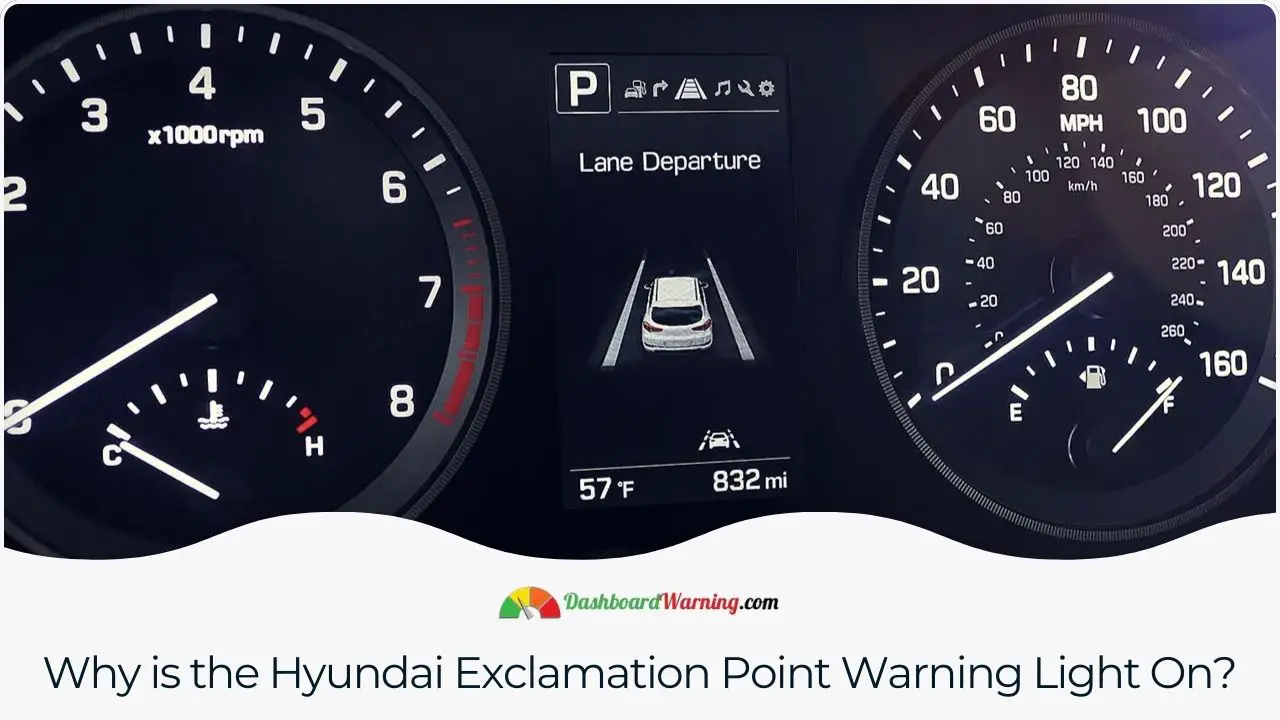 This light typically signifies low tire pressure or a malfunction in the braking system in Hyundai vehicles.