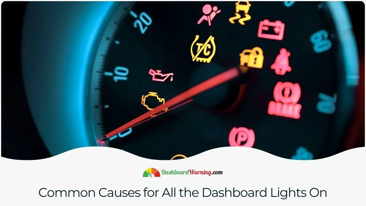 An exploration of potential reasons behind the simultaneous illumination of multiple dashboard lights.