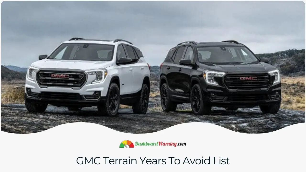 A list of GMC Terrain model years known for significant issues or lower reliability.