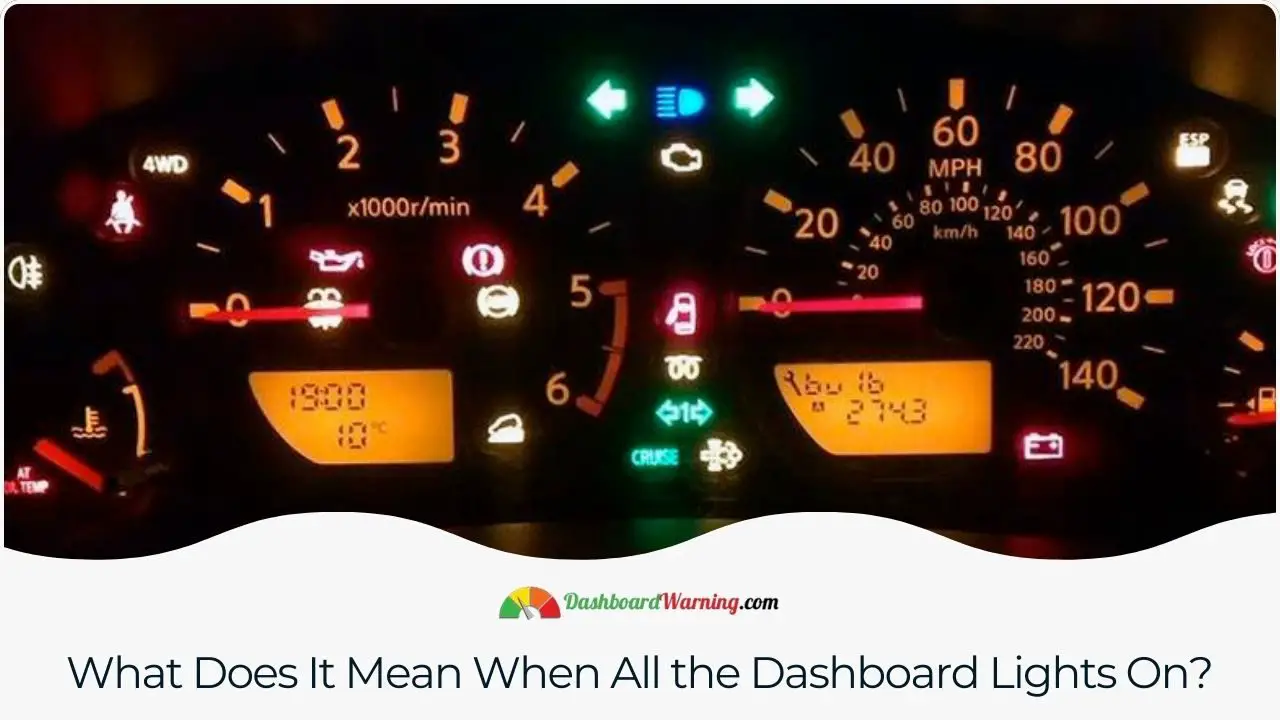 An explanation of what it could signify when all dashboard lights are activated simultaneously.