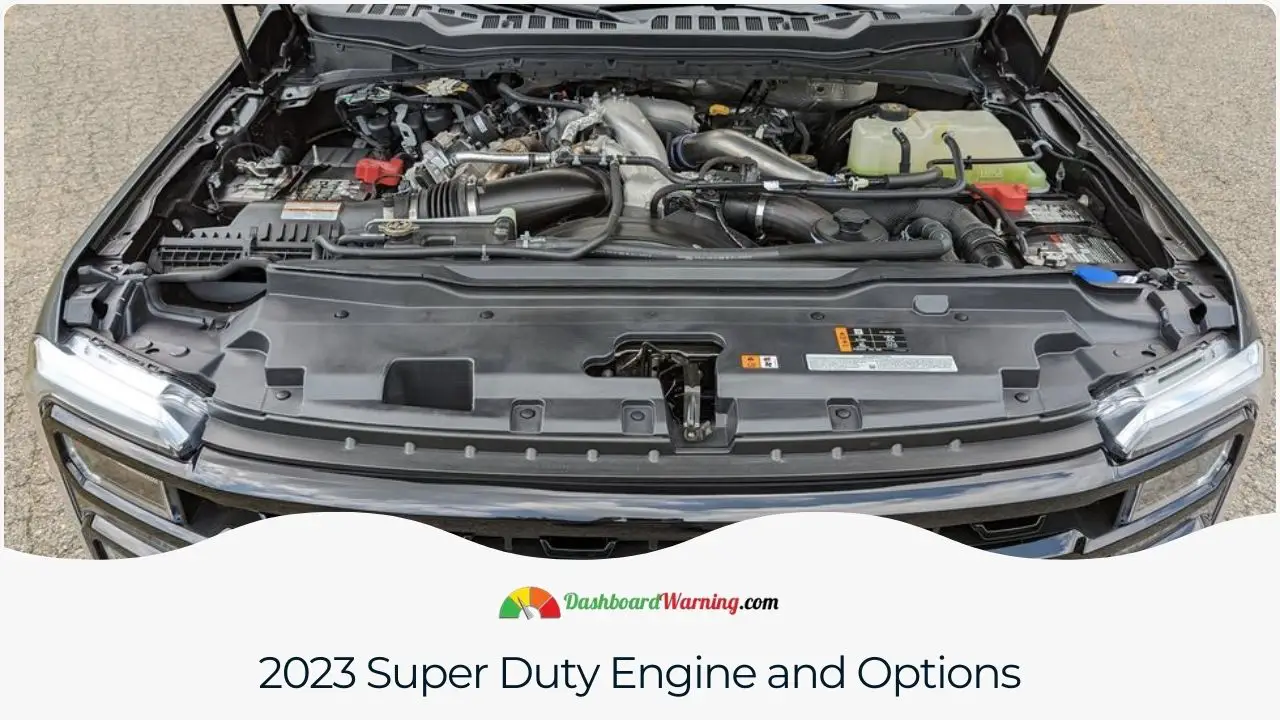 A range of powerful engine choices and customization options for the 2023 Ford Super Duty emphasize performance and versatility.