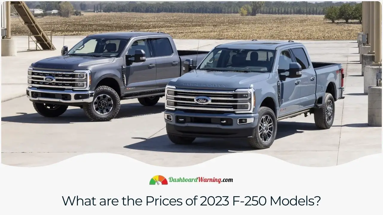 The pricing overview for the 2023 Ford F-250 models highlights different trims and optional packages.