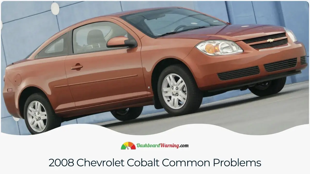 Problems for the 2008 Cobalt include power steering failures, electrical issues, and engine problems.
