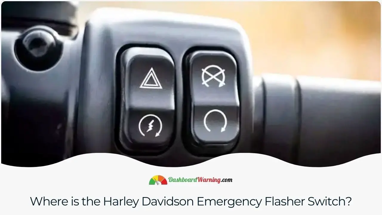 Information on locating the emergency flasher switch on a Harley Davidson motorcycle.