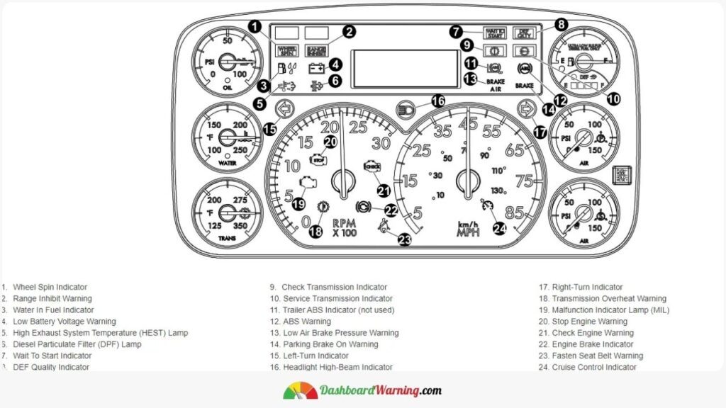 Freightliner Dash Warning Lights and Symbols Full List