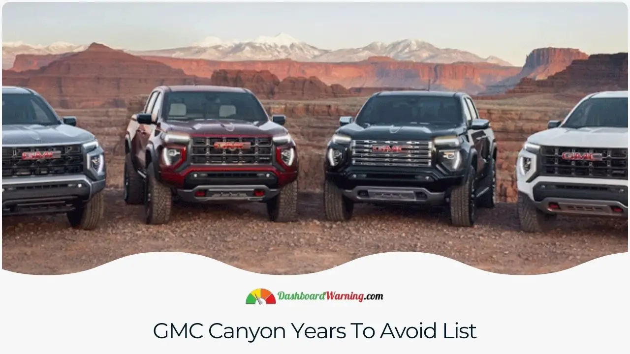List of GMC Canyon model years recommended to avoid due to higher incidences of mechanical and electrical issues.