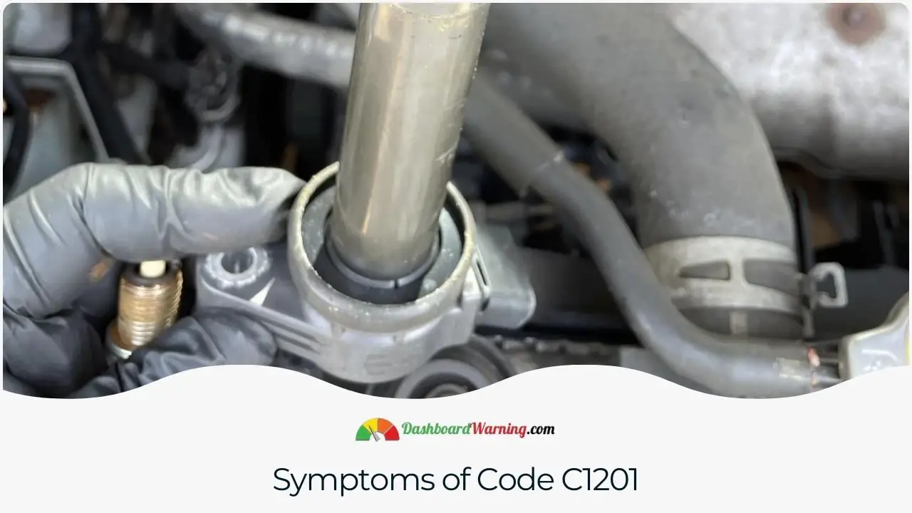 Images showing common symptoms in a vehicle experiencing the C1201 error code, such as erratic dashboard lights or performance issues.