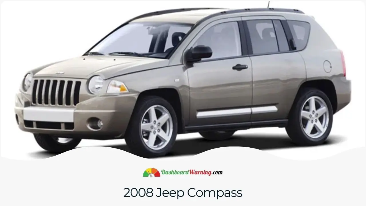 A visual summary of the 2008 Jeep Compass, highlighting frequent mechanical and reliability concerns.