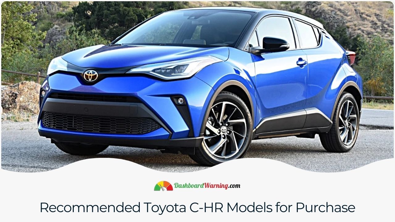 A lineup of Toyota C-HR models highlighting recommended options for buyers.