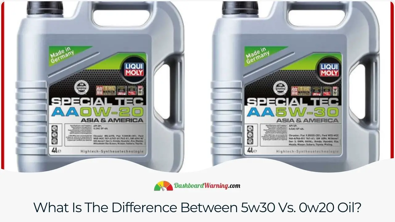 5w30 oil is thicker and better for high temperatures, while 0w20 oil is thinner and ideal for cold starts.