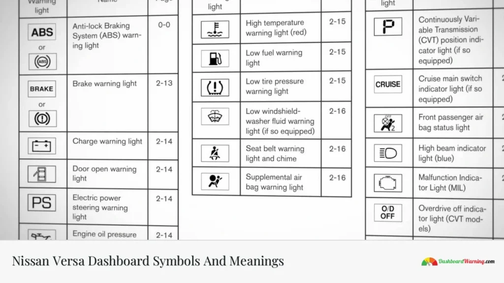 Nissan Versa Dashboard Symbols And Meanings