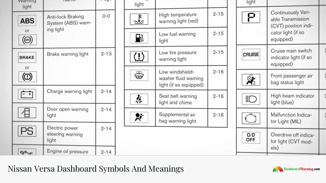 Nissan Versa Dashboard Symbols And Meanings