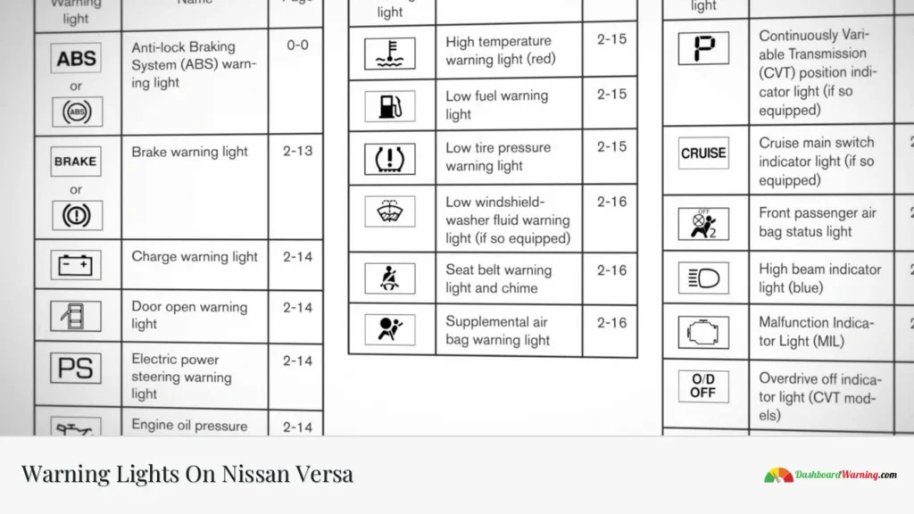 Warning Lights On Nissan Versa